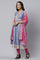 Blue Floral Print kurta with Pink Tights and Dupatta