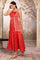 Biege Sequined Gillet with Strappy Red Printed Inner Dress