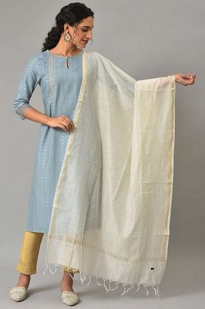 Ecru And Gold Jacquard Dupatta