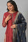 Red Embroidered kurta With Blue Salwar Pants And Dupatta