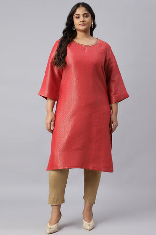 Red Geometric Print Dobby Plus Size kurta