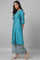 Teal Embroidered Front Slit kurta with Printed Parallel Pants