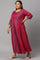 Plus Size Dark Pink Mock Layer Embellished Liva Eco Kimono Jumpsuit