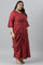 Plus Size Maroon Insta Saree Dress With Embroidered Belt