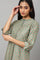 Green Glitter Printed kurta In Mandarin Collar