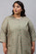 Green Glitter Printed Plus Size kurta In Mandarin Collar