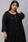 Plus Size Black Printed A-Line kurta With Cowl Hemline