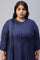 Plus Size Dark Blue Embroidered kurta With Pleats