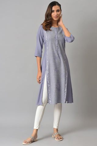 Purple Panelled kurta With Front Slit