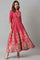 Dark Pink Floral Print Kalidar Dress