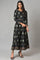 Jet Black Printed Kalidar Embroidered Dress