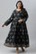 Jet Black Printed Kalidar Embroidered Plus Size Dress