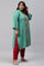 Pop Green Printed Festive Full Placket Plus Size kurta