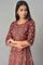 Brown Printed And Embroidered Panelled Festive Dress