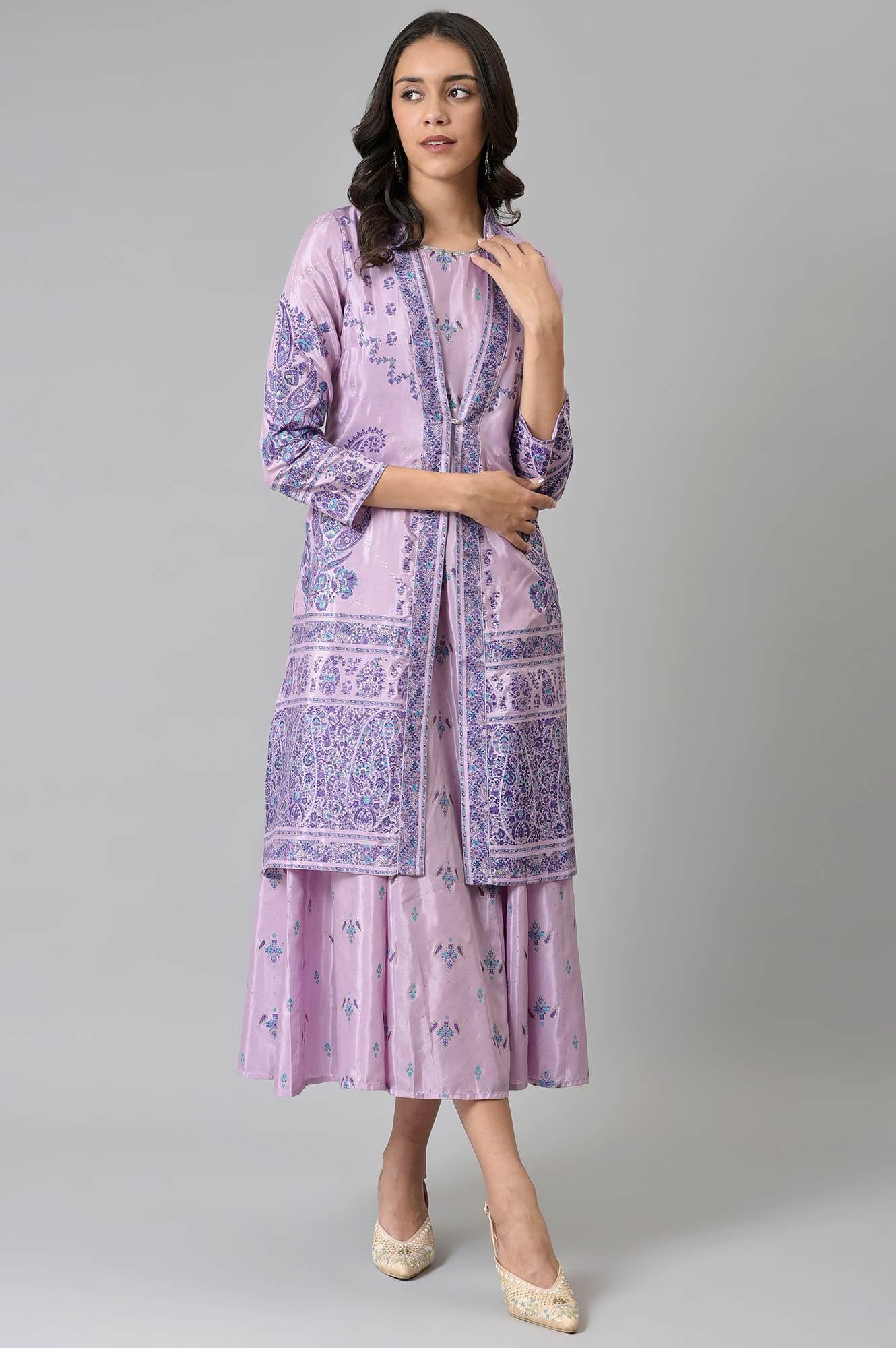 Light Purple Glitter Printed Duo Dress Set