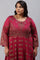 Plus Size Maroon Floral Printed Festive Indie Dress