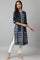 Dark Blue Placement Print Rayon kurta