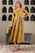 Celery Yellow Mukaish Printed Embellished Flared Dress with Lurex Piping