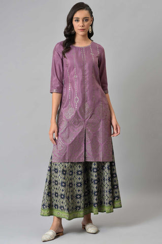 Purple Shantung Mukaish Printed kurta