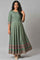 Leaf Green Glitter Printed Kalidar Dress