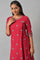 Fuchsia Pink Floral Printed kurta With Sequins