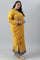 Yellow Glitter Printed Festive Plus Size Saree Dress With Belt