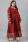 Maroon Festive Plus Size Gown With Embroidery On Neck And Sleeves