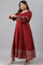 Maroon Festive Plus Size Gown With Embroidery On Neck And Sleeves