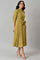 Dark Yellow Shirt Collar Embroidered Dress