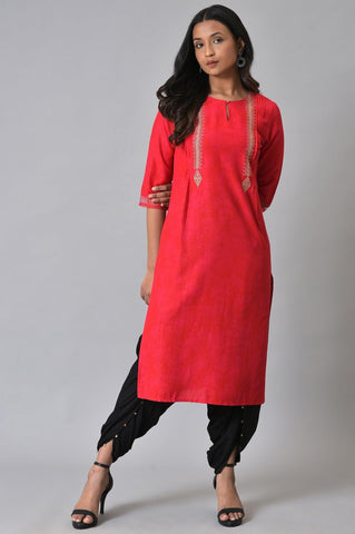 Red Embroidered Festive kurta