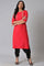 Red Embroidered Festive kurta