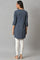 Blue Yarn Dyed Embroidered Tunic In Mandarin Collar