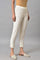 Ecru Slim Pants With Embroidered Hem