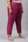 Dark Pink Women Plus Size Pants With Printed Border