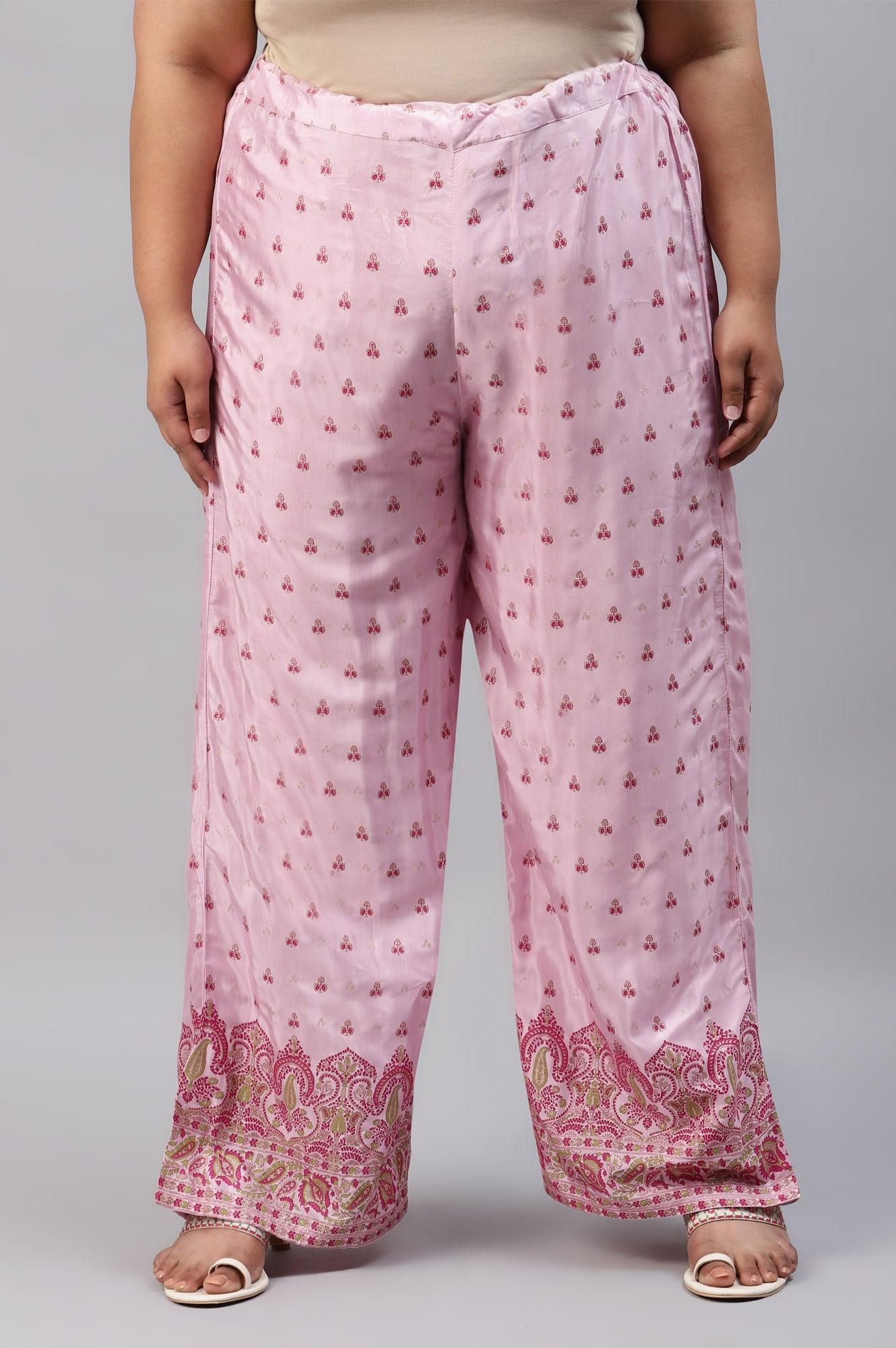 Plus Size Light Pink Shantung Printed Parallel Pants