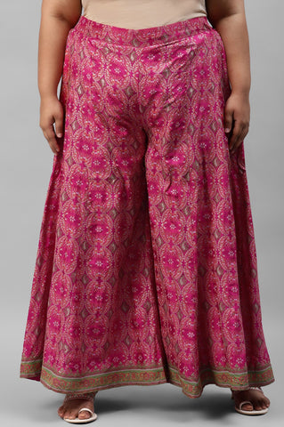 Plus Size Berry Pink Printed Flared Culottes