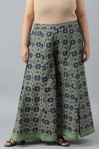 Dark Blue Paisely Printed Plus Size Culottes