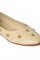 W Embroidered Beige Round Toe Flat