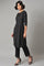 Black A-Line Box Pleated kurta With Straight Pants