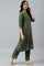 Dark Green A-Line Gathered kurta With Straight Pants