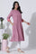 Pink Flared Kurta With Printed Back And Pants Set