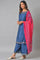 Blue Embroidered kurta With Parallel Pants And Pink Dupatta