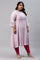 Plus Size Light Purple Embroidered kurta With Pink Tights And Printed Dupatta