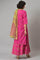 Pink Glitter Printed kurta With Culottes And Green Dupatta