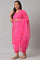 Pink Bandhani Printed Embroidered kurta With Pants And Organza Dupatta