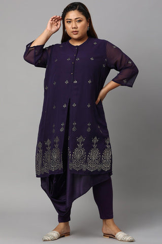 Plus Size Grape Purple Cowled Hemline kurta With Tights