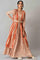 Orange Ikkat Printed Cape with Crop Top and Skirt Co-ord Set