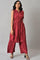 Dark Red Solid Shantung kurta with Parallel Pants Co-ord Set