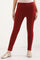 Maroon Solid Skinny Fit Cotton Tights With Elasticated Waist
