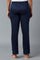 Navy Blue Solid Straight Fit Trousers With Elasticated Waist